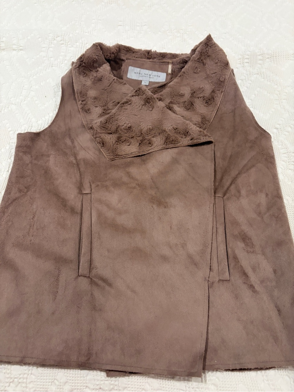 Marc New York Cozy Faux Suede & Faux Fur Teddy Vest in Taupe
